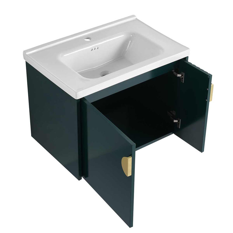 Meuble-lavabo 28 po avec lavabo en céramique pour petite salle de bain 28 po, Vert