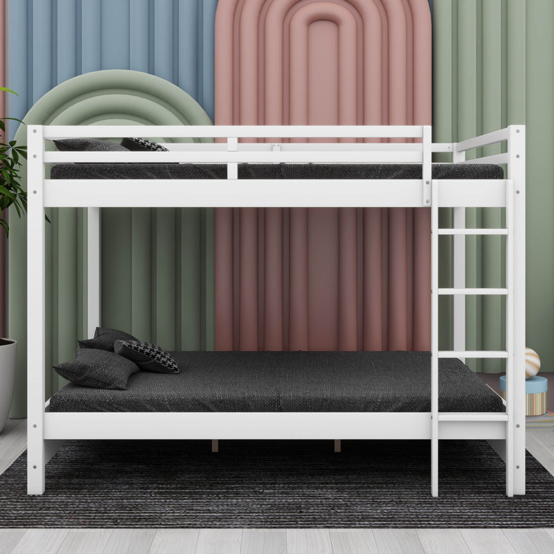 Lit superposé en bois grand avec échelle, Blanc
