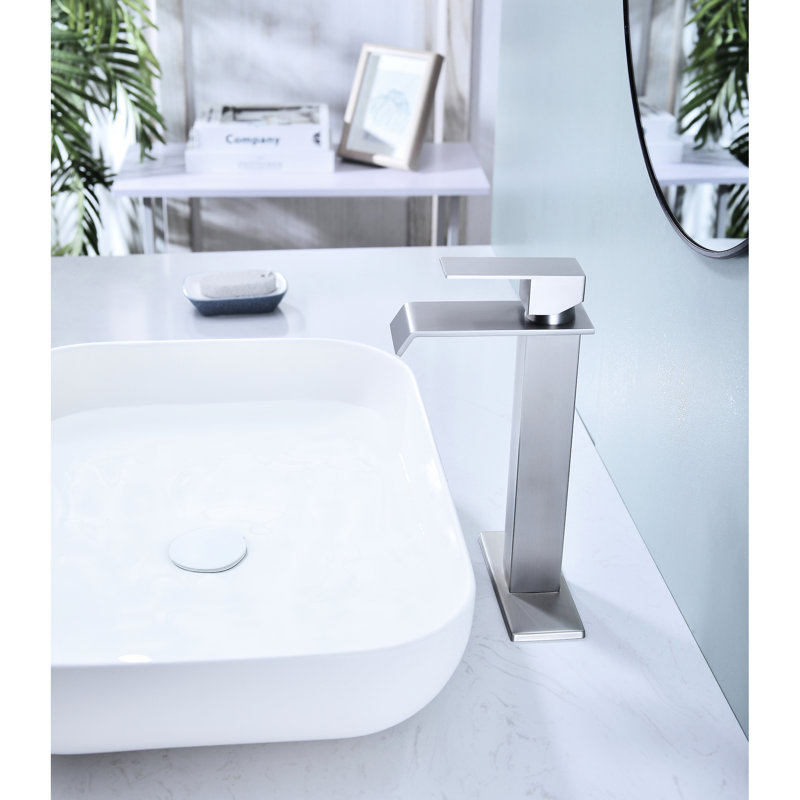 Robinet de lavabo de salle de bain avec jet en cascade et bec en acier inoxydable pour un ajustement facile, Nickel brossé