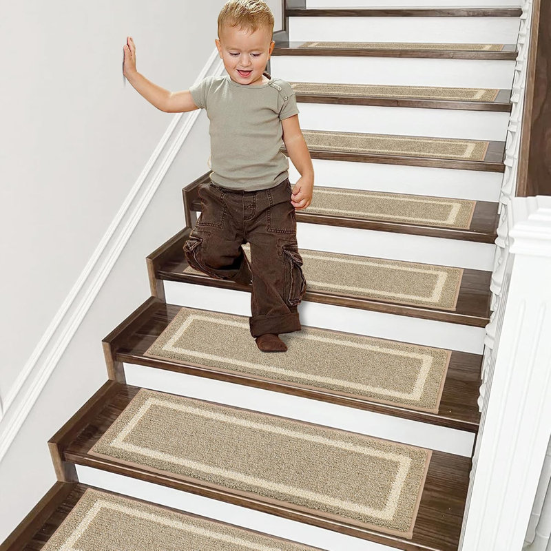 Tapis d'escalier doux 15 pièces antidérapants, Beige