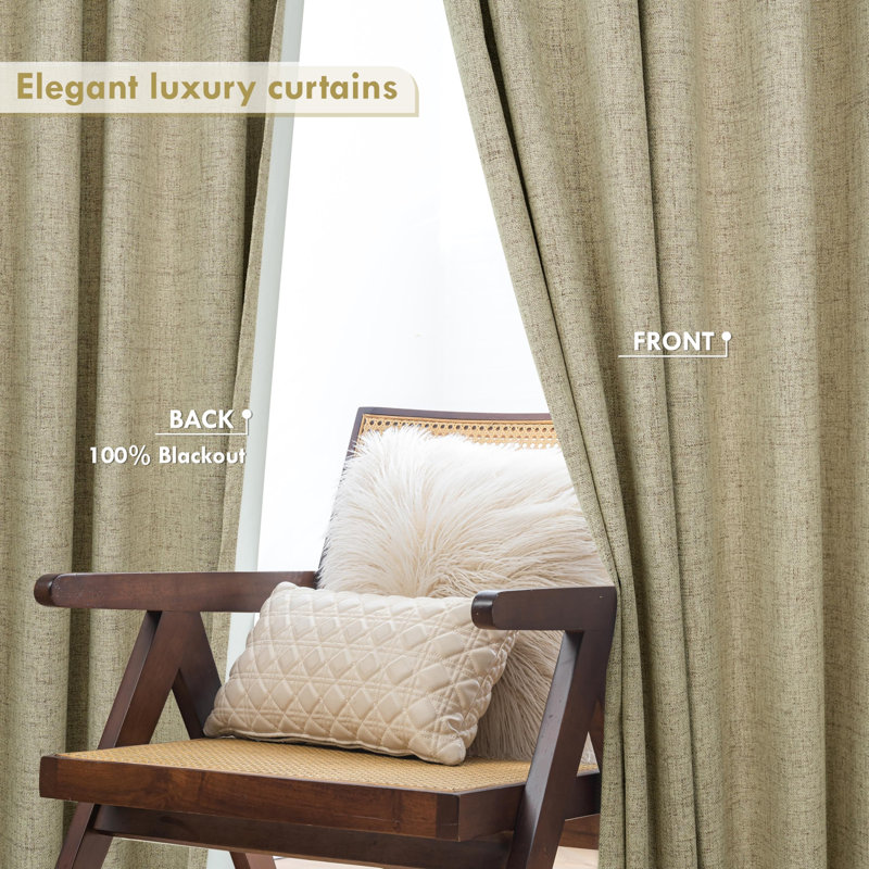 Rideau occultant 100% occultant en lin texturé, Kaki pâle, L 52 po x L 84 po
