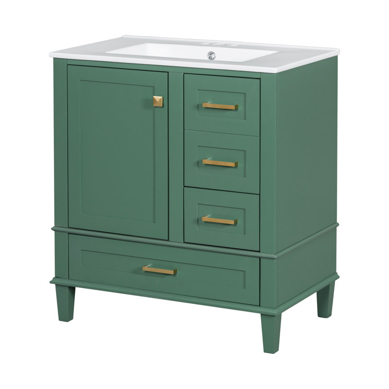Meuble-lavabo moderne avec rangement spacieux et matériaux de qualité supérieure, Vert, Or