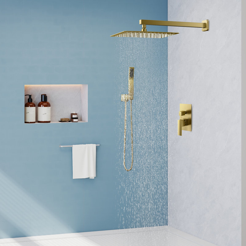 Système de pomme de douche murale à effet pluie avec robinet 10 po, Or brossé