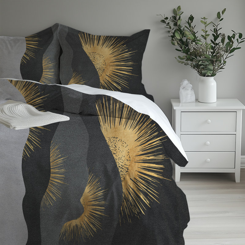 Microfiber Comforter Set, Twin Comforter + 2 Standard Shams, Gray/Black/Gold Abstract