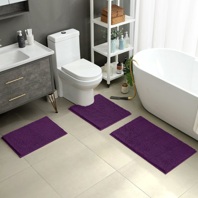  Ensemble de tapis de salle de bain en chenille ultra doux et antidérapant 3 pièces (mauve, 17 po x 24 po + 20 po x 32 po + forme en U 20 po x 24 po)