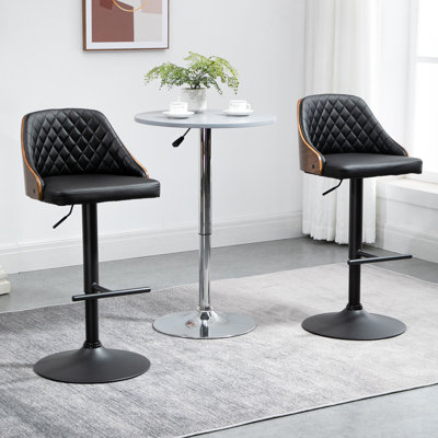 Ensemble de 2 tabourets de bar en cuir synthétique Corrigan Studio® avec hauteur réglable, base ronde en métal lourd et repose-pieds, noir