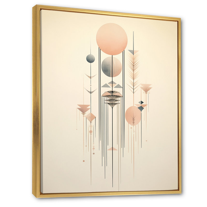 «Serendipity Elegant Geometric Shapes Retro Pink I», reproduction sur toile, H 32 po x l 16 po, Cadre flottant doré