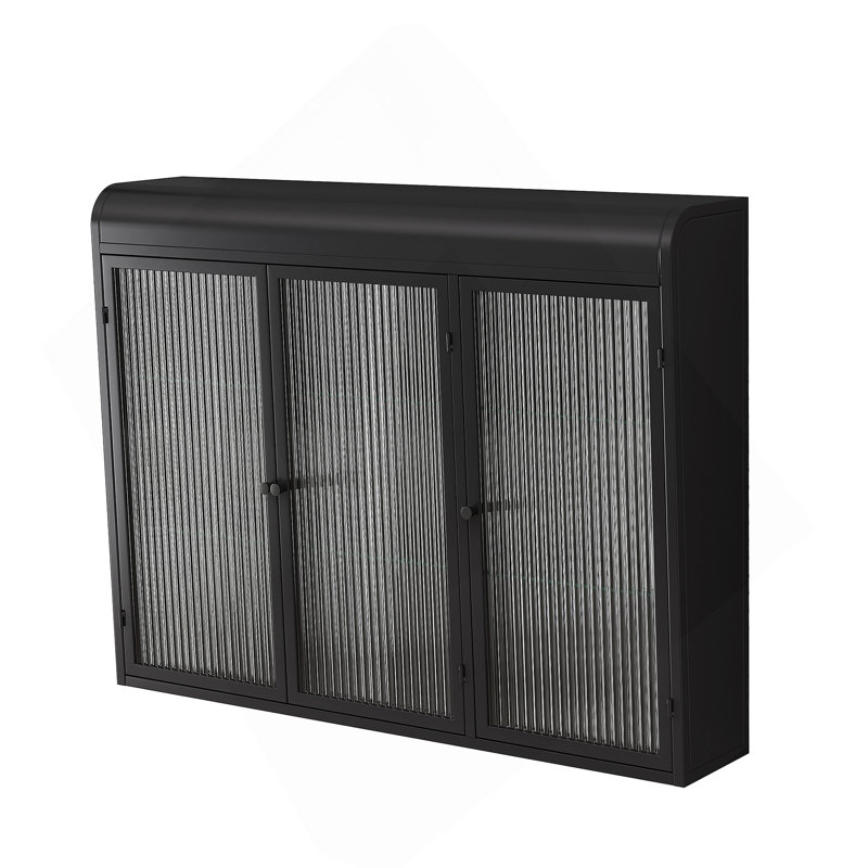 Armoire de rangement arquée à porte en verre, Noir