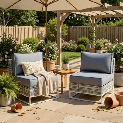 Modular Outdoor Armless Chair With Cushions, Patio Sectional Add-On Seat For Expandable Seating