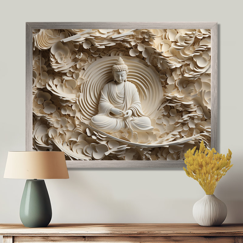 Simple Buddhism Statue I On Canvas Print, Framed Print, 34" H x 44" W, Silver