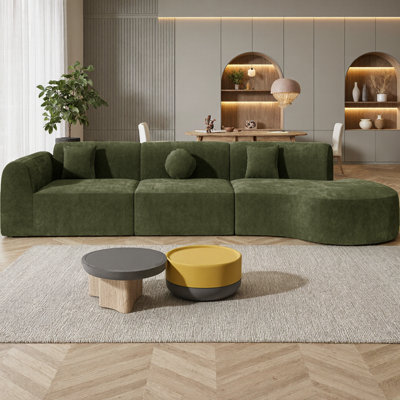140" Modern Curved Sectional Sofa with Chaise, High-Density Fully Compressed Sponge, Polyester Fabric, Fully Assembled Right-Hand Facing, 4-Seater for Living Room & Lounge