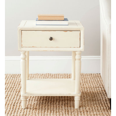Quamaine Pine Wood Nightstand, 18'' W Stylish End Table with 1 Drawer for Home, Office & Living Room