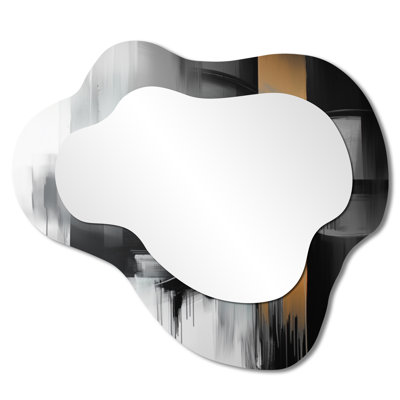 Abstract Golden Drift Of The Dark Side I - Abstract Irregular Asymmetrical Mirror, Modern Wall Mirror, Printed on Metal