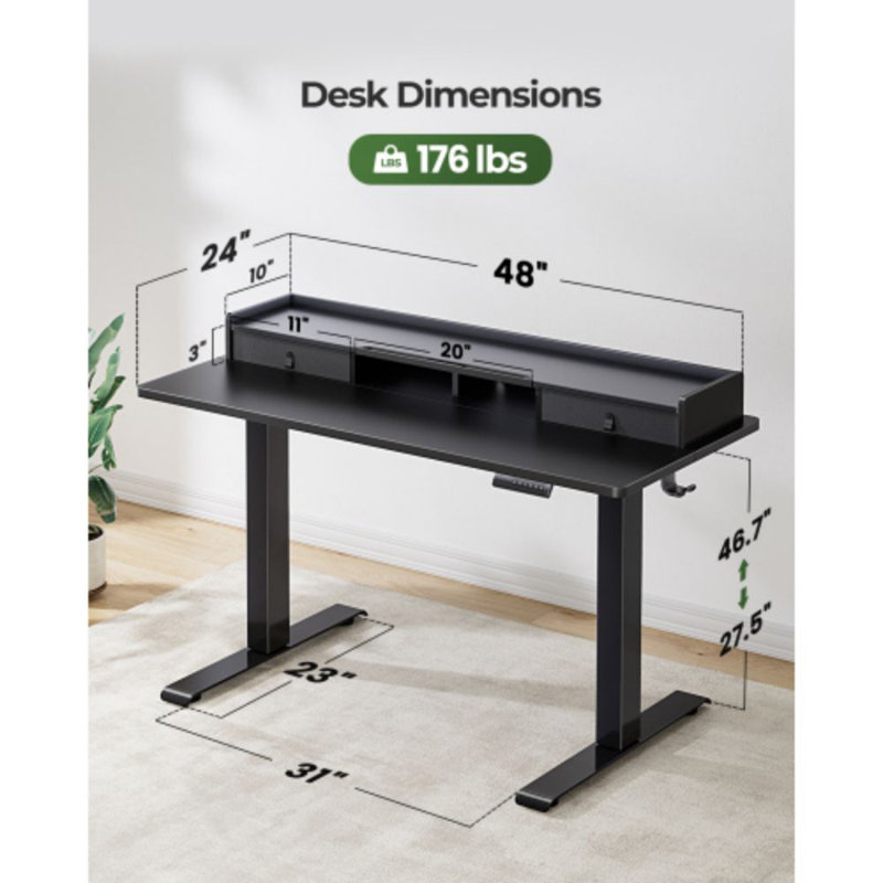 Latwanda Adjustable Height Steel Standing Desk, 48" X 24", Black