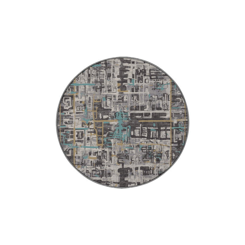 Tapis gris lavable à la machine, Rond 7 pi
