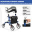 Lightweight Aluminum Rollator Walker for Seniors – collapsible All-Terrain Mobility Chair, 12" Shock Absorbing Rubber Wheels, Adjustable Height, Backrest –Shock absorption, collapsible left and right