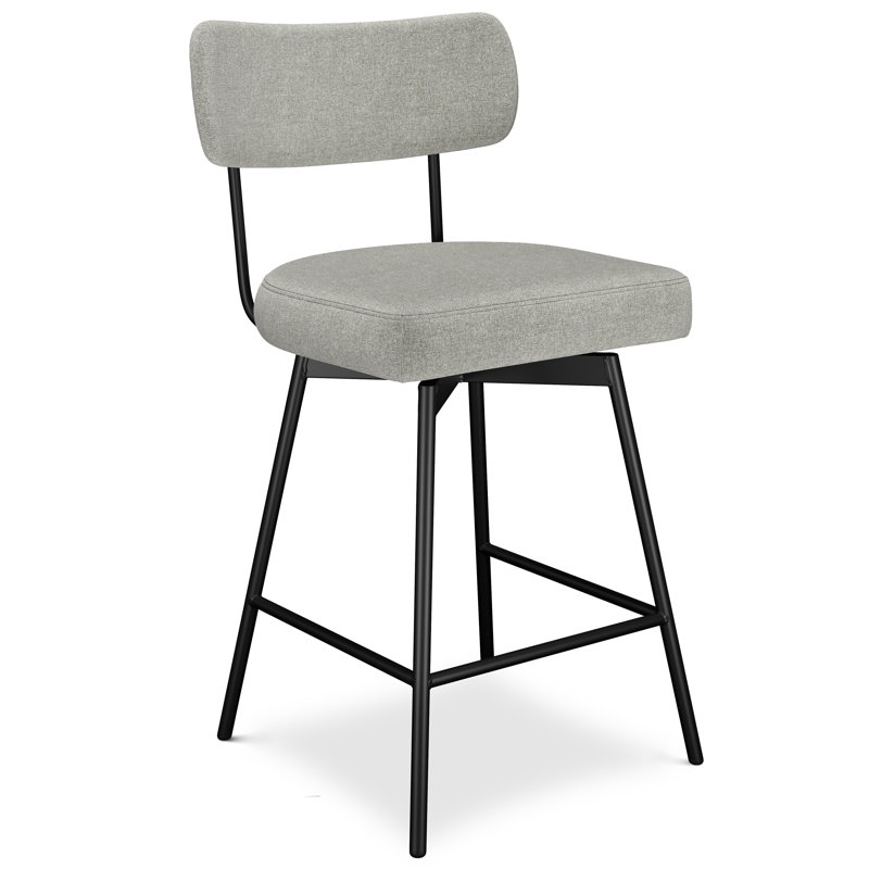 Giselle Swivel Upholstered Contemporary Modern Stool with Footrest, Light Gray, Counter Stool (25" Seat Height)