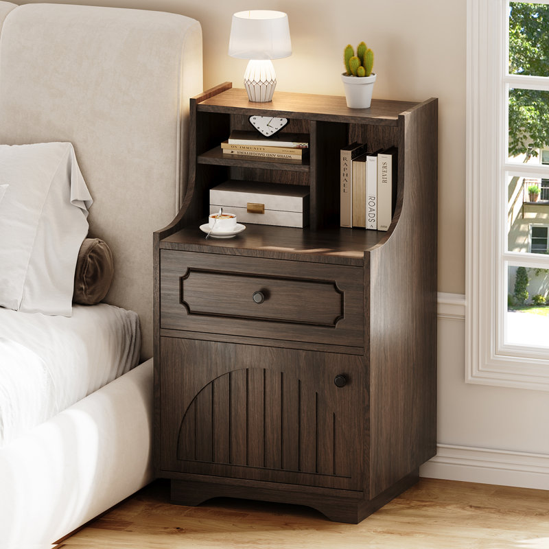 Modern Farmhouse Nightstand With shelves, Brown