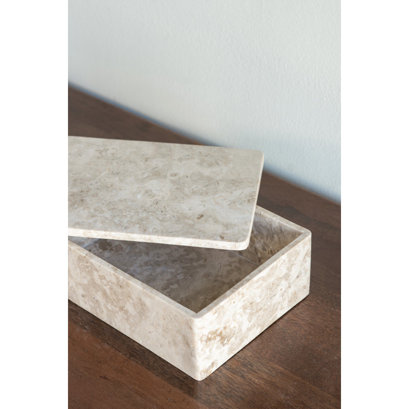 6x3x4" Rectangular Marble Storage Box With Natural Cream Finish