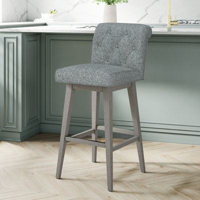 Dorreen Wood And Upholstered Tufted Adjustable Height Swivel Stool