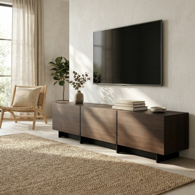 Modern Minimalist TV Stand With Hidden Storage And Sturdy Metal Hinges, 71.7 Inches, Dark Walnut