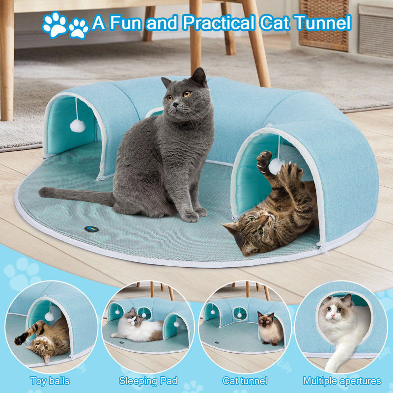 Tunnel pour chat et coussin de refroidissement détachables