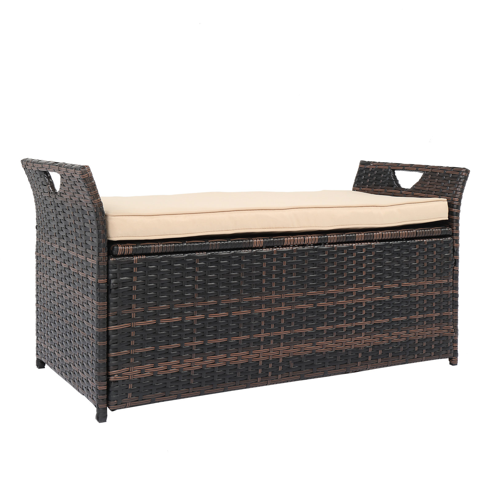 Outsunny Patio Wicker Storage Bench Box, Outdoor PE Rattan Pool Deck Bin