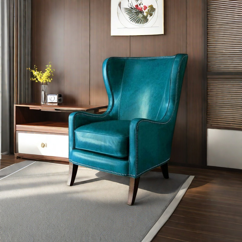 Chaise en bois massif avec coussin épais, Brun, Bleu très foncé