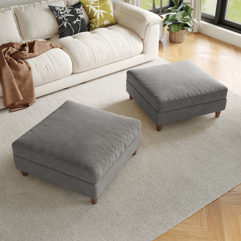 Rothsay Solid-Color Square Corduroy Ottoman(Set Of 2), Light Grey