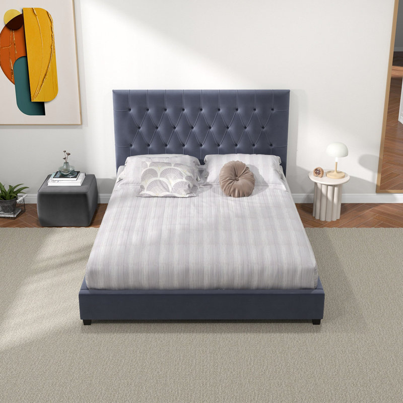 Lit plateforme Mid-Century, gris, Grand