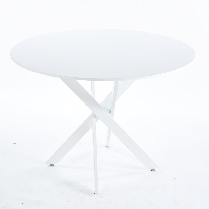 Table de salle à manger de 42,1 po de style Mid-Century pour 4 à 6 personnes avec plateau rond en MDF, table de salle à manger à piédestal, table basse de loisir, pieds croisés