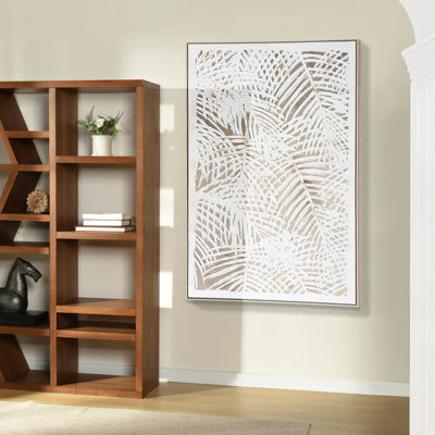 Palm Leaves Hand-Painted Framed Canvas Wall Art - 40" x 60"