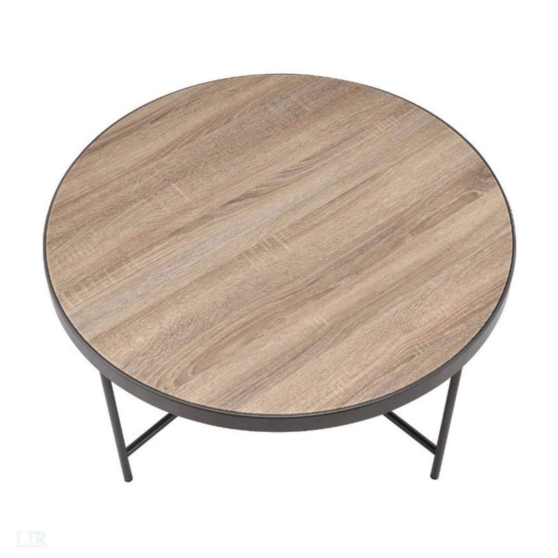 Round Wooden Top Coffee Table With Metal Frame