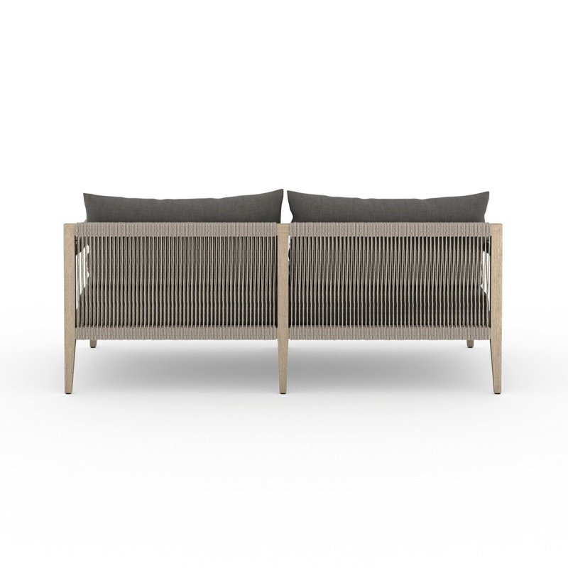 Sherwood Outdoor 2 - Seat Loveseat, Solid Wood, Gray Cushion/Brown/Gray Frame