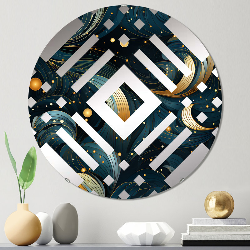 Miroir décoratif bleu à motif géométrique céleste géométrique, 23,6 po x 23,6 po