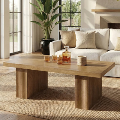 47.24" Rectangle Farmhouse Coffee Table with Thick Base, Living Room Table, Large Center Table for Living Room & Apartment