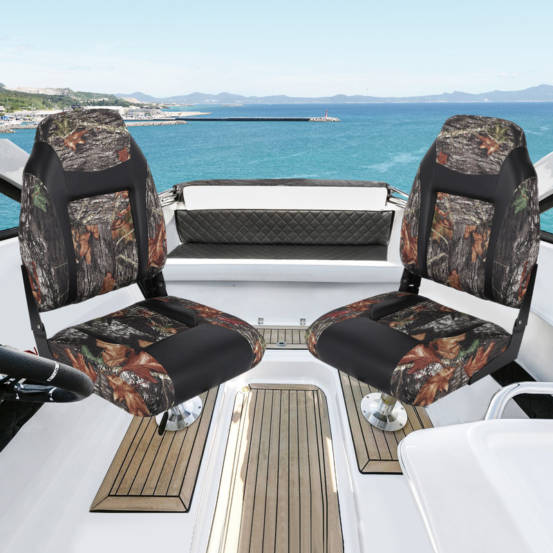 Paquet de 2 paires de sièges de bateau pliables en cuir à motif patchwork en cuir camouflage avec dossier haut Siège de bateau de pêche confortable avec rembourrage en éponge épais et charnière pour bateau de plaisance
