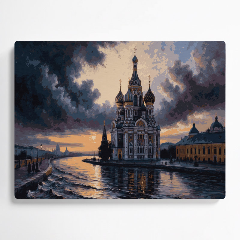 Art mural gris en cités avec villes de St Pétersbourg, H 11 po x l 14 po
