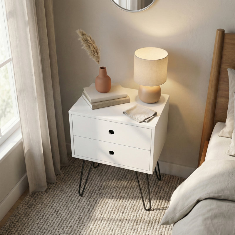Kiefer 2 Drawer Bedside Table, White