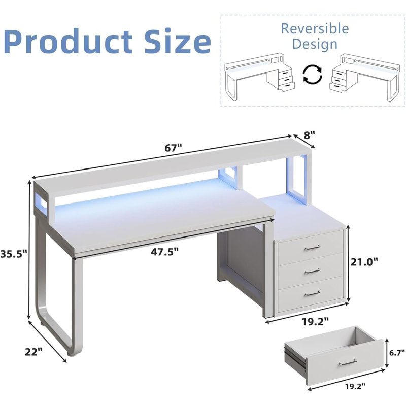 Modular Computer Desk with Built-In Electrical Outlet, White