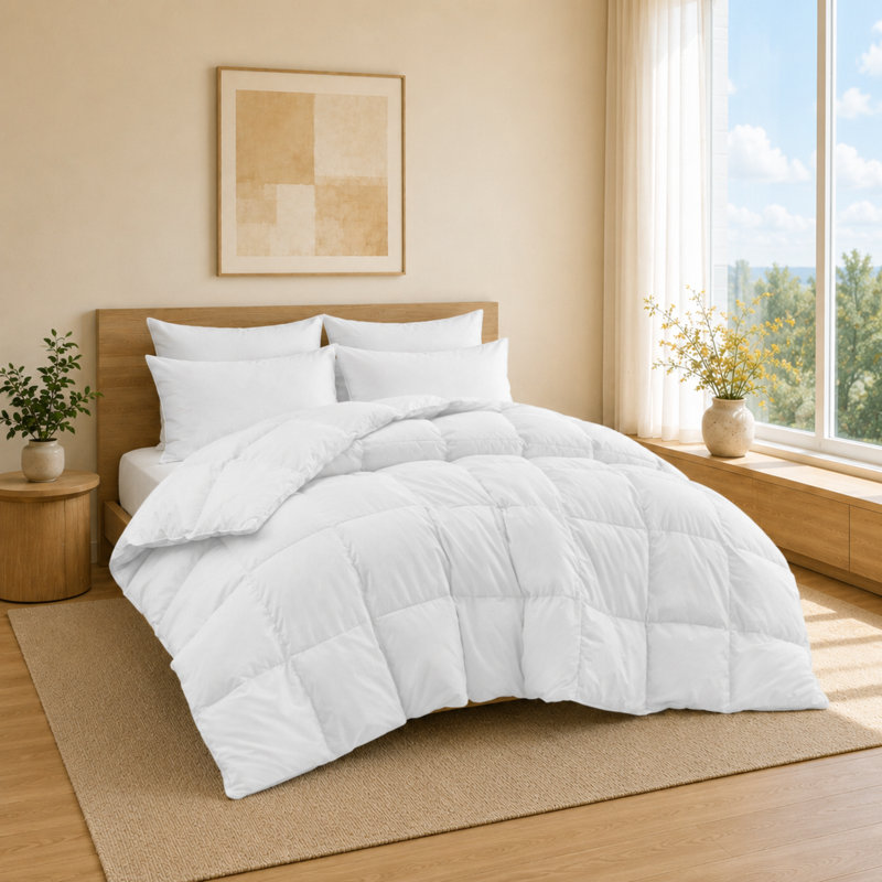 Soft & Quiet Ultra Fluffy Gusset Down Feather Fill Comforter All Season Duvet Insert , Queen
