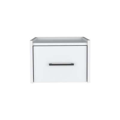 Modern Floating Nightstand , End Table, Side Table Wall-Mounted Single Drawer Design with Handle- White - Bedroom