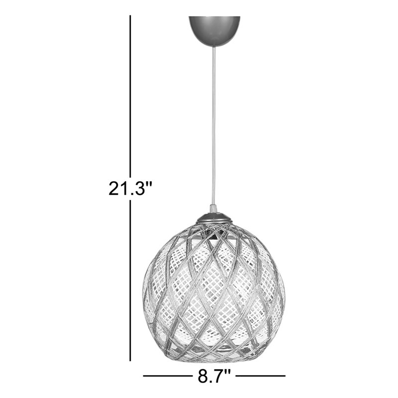 Lustre élégant, blanc et argent, 8,7 po de diamètre x 21,3 po de hauteur | Corps en plastique durable, capuchon en coton, douille E27 (40 W maximum) | Parfait pour les décorations glamour, scandinaves, du sud-ouest et de campagne