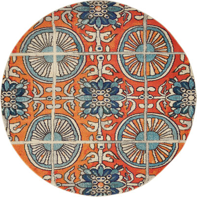 Tapis géométrique orange / bleu / brun Eddins