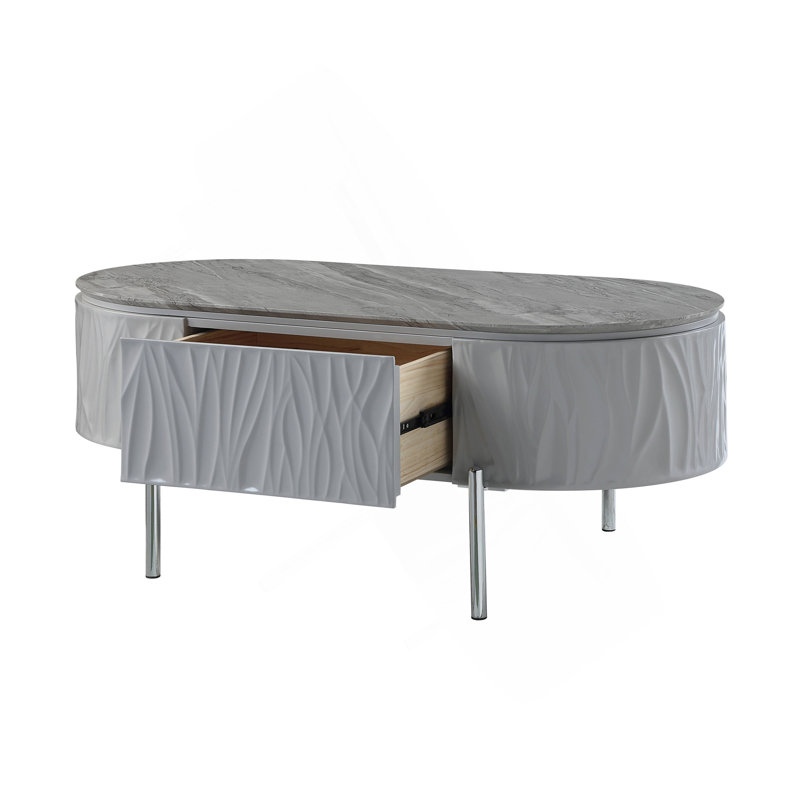 Gray High Gloss & Chrome Finish Coffee Table