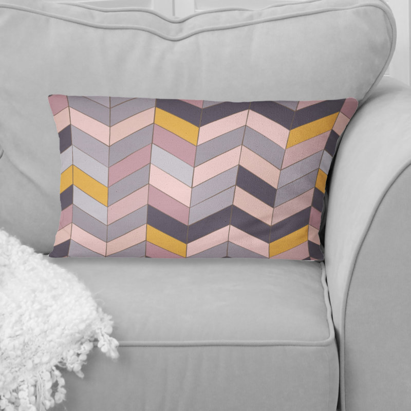 Coussin lombaire à chevrons mauve et rose
