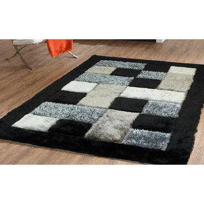 Tapis noir / gris touffeté à la main Lonan