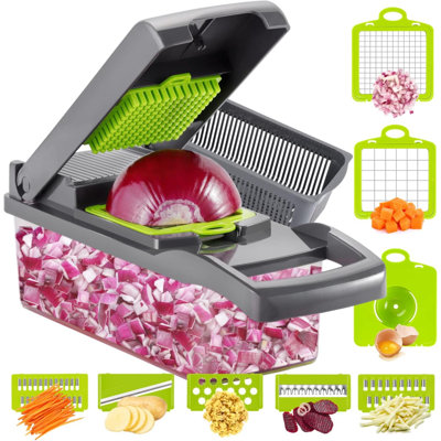 Hachoir à légumes Mandoline professionnelle Coupe-oignon pour cuisine Hachoir multifonctionnel pour légumes Pomme de terre avec panier à crépine 8 pales