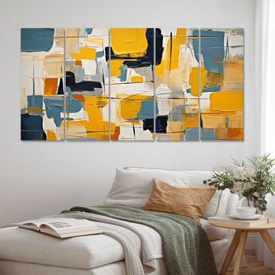Squared Ceremony Abstract Expressionism - Abstract Canvas Wall Art - 5 Equal Panels