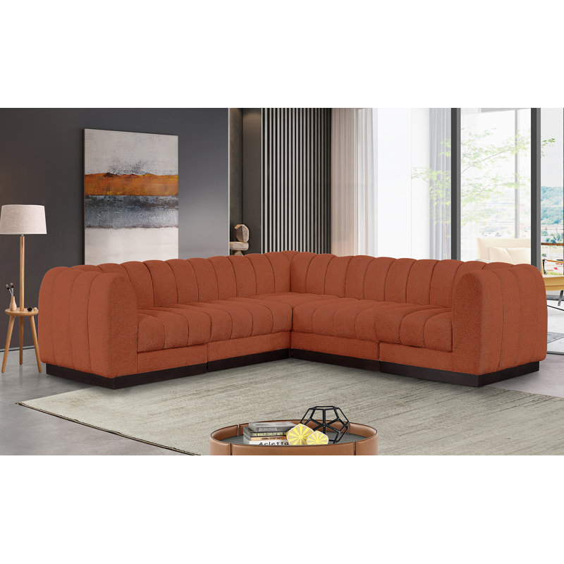 Canapé modulaire rembourré 5 pièces Hippen, Tissu chenille vert